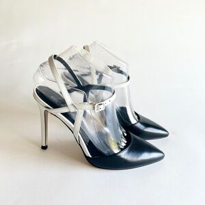 Ivanka Trump Itgeava Black White Leather Point Toe Heeled Slingbacks size 7.5